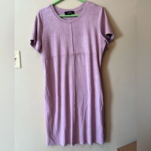 Joh Audrey faux suede lavender shirt dress. Short sleeve, crew neck, raw hem L